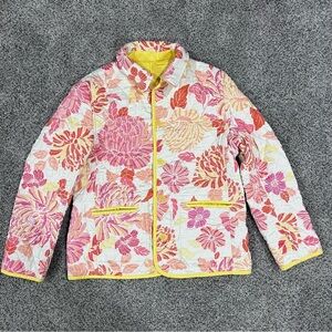 Talbots Reversible Quilted Blazer Jacket Yellow Pink Cotton Floral Women’s L